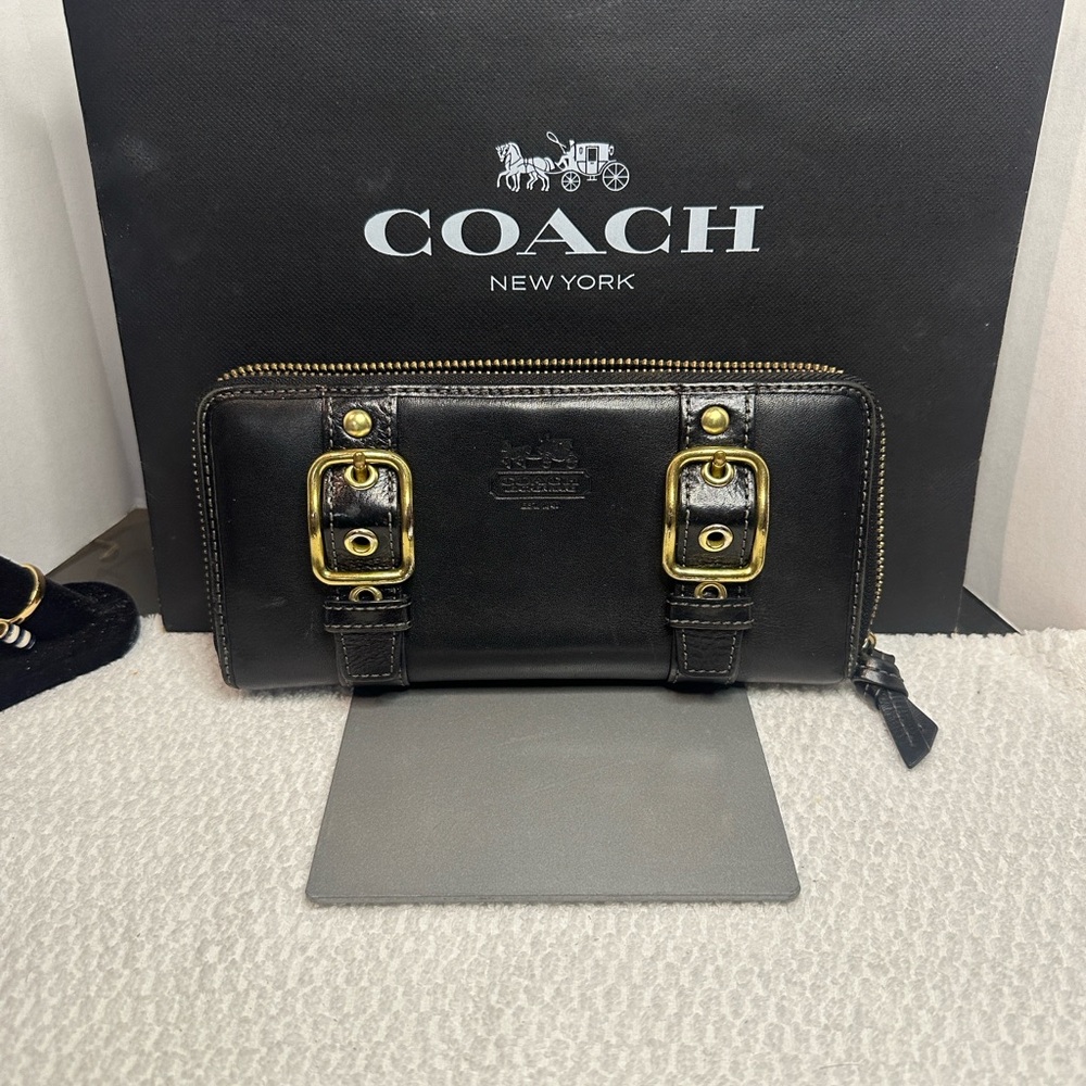 Coach Black Leather Wallet with Gold Accents - Picture 3 of 13
